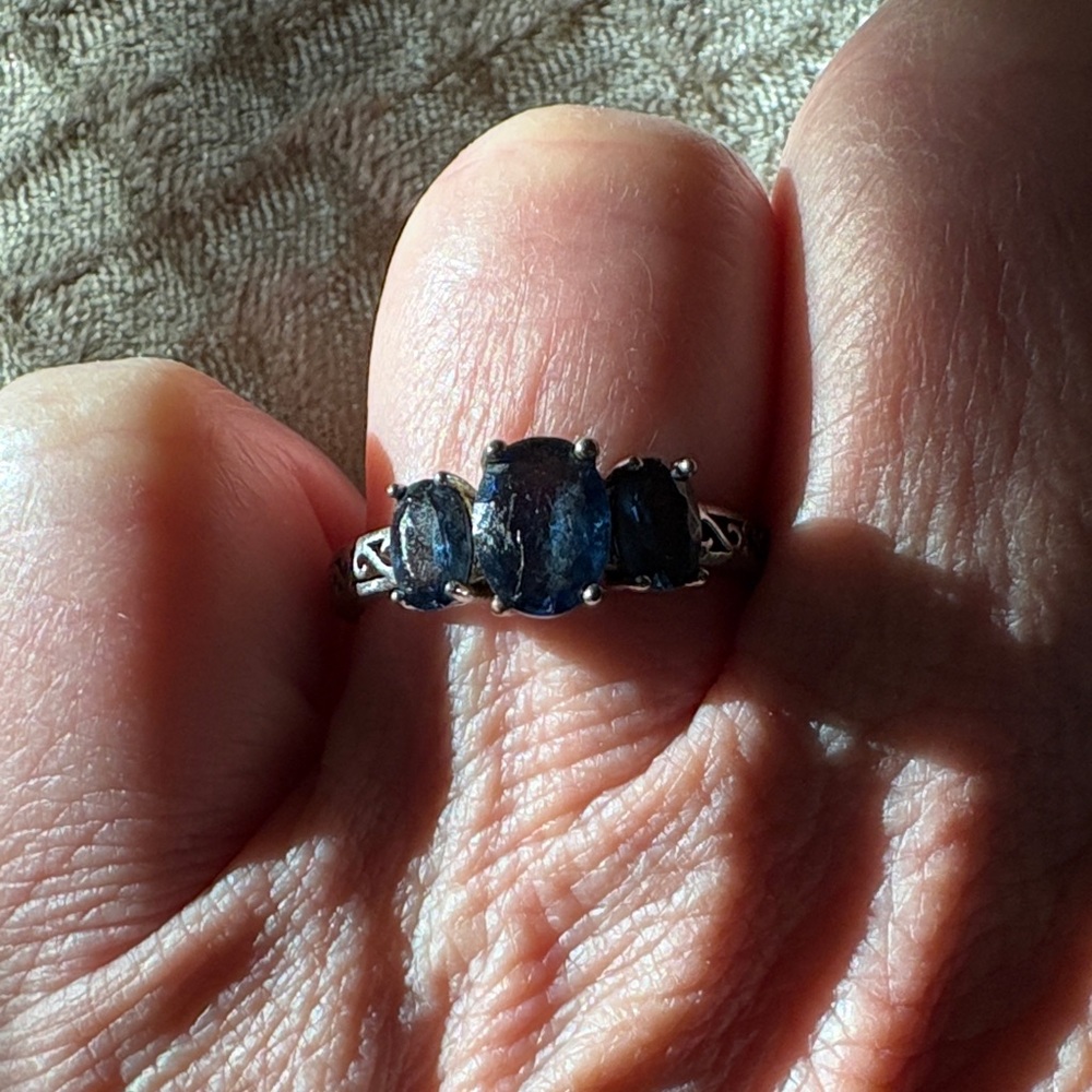 925 Sterling Silver Blue Sapphire Trio Ring
